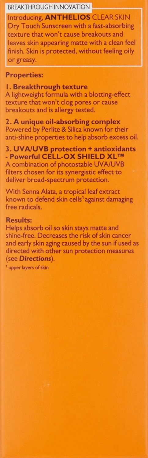 La Roche-Posay Anthelios Clear Skin Sunscreen Dry Touch SPF 60, Oil Free Sunscreen For Face, Oil Absorbing, Broad Spectrum SPF + Antioxidants, Non-Greasy, Oxybenzone Free, Travel Size