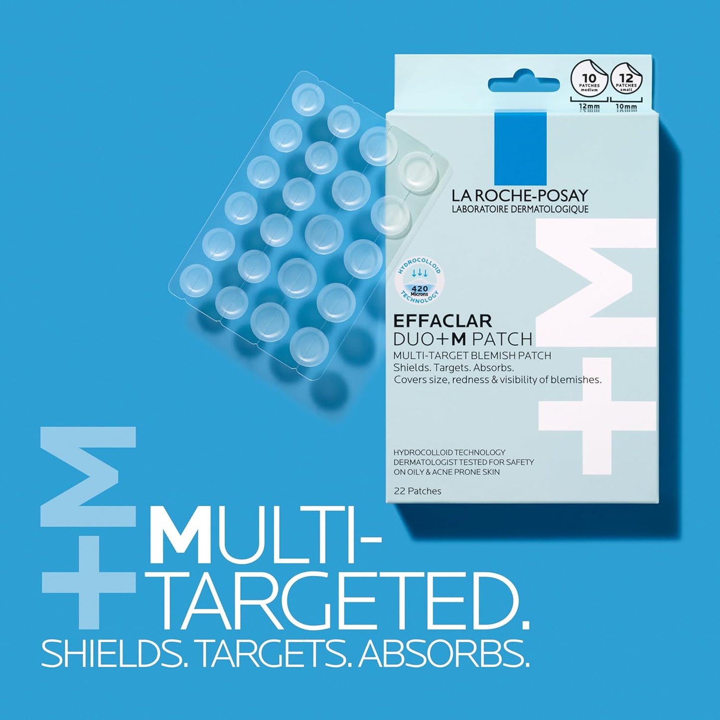 La Roche-Posay Effaclar Multi-Target Blemish Patches, Hydrocolloid Pimple Patches For Face Shields, Targets & Absorbs, Suitable Under Makeup, 22 Patches, 12 Small Size & 10 Medium Size