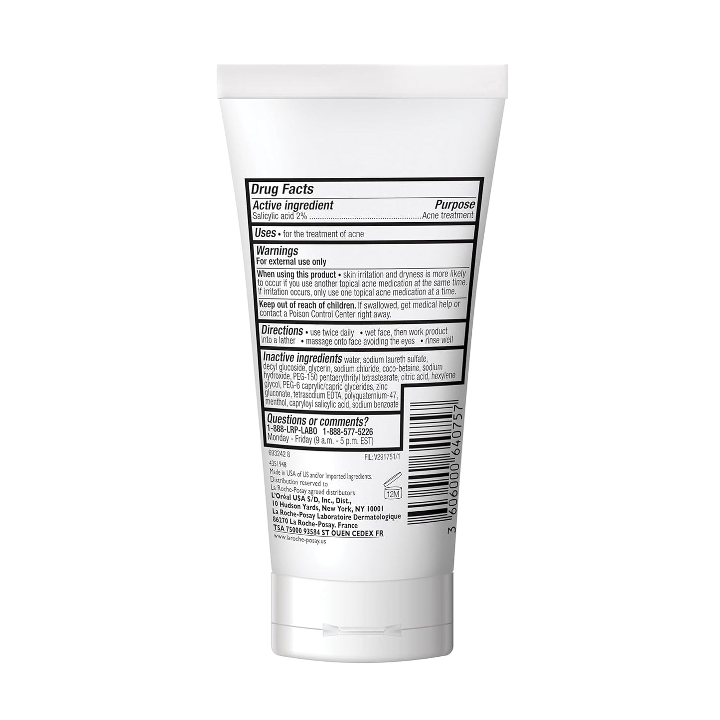 La Roche-Posay Effaclar Medicated Gel Cleanser, 2% Salicylic Acid Cleanser + LHA + Glycerin, Dermatologist Tested Foaming Acne Face Wash, Clear & Prevent Acne Breakouts, Oil Free, Targets Excess Oil