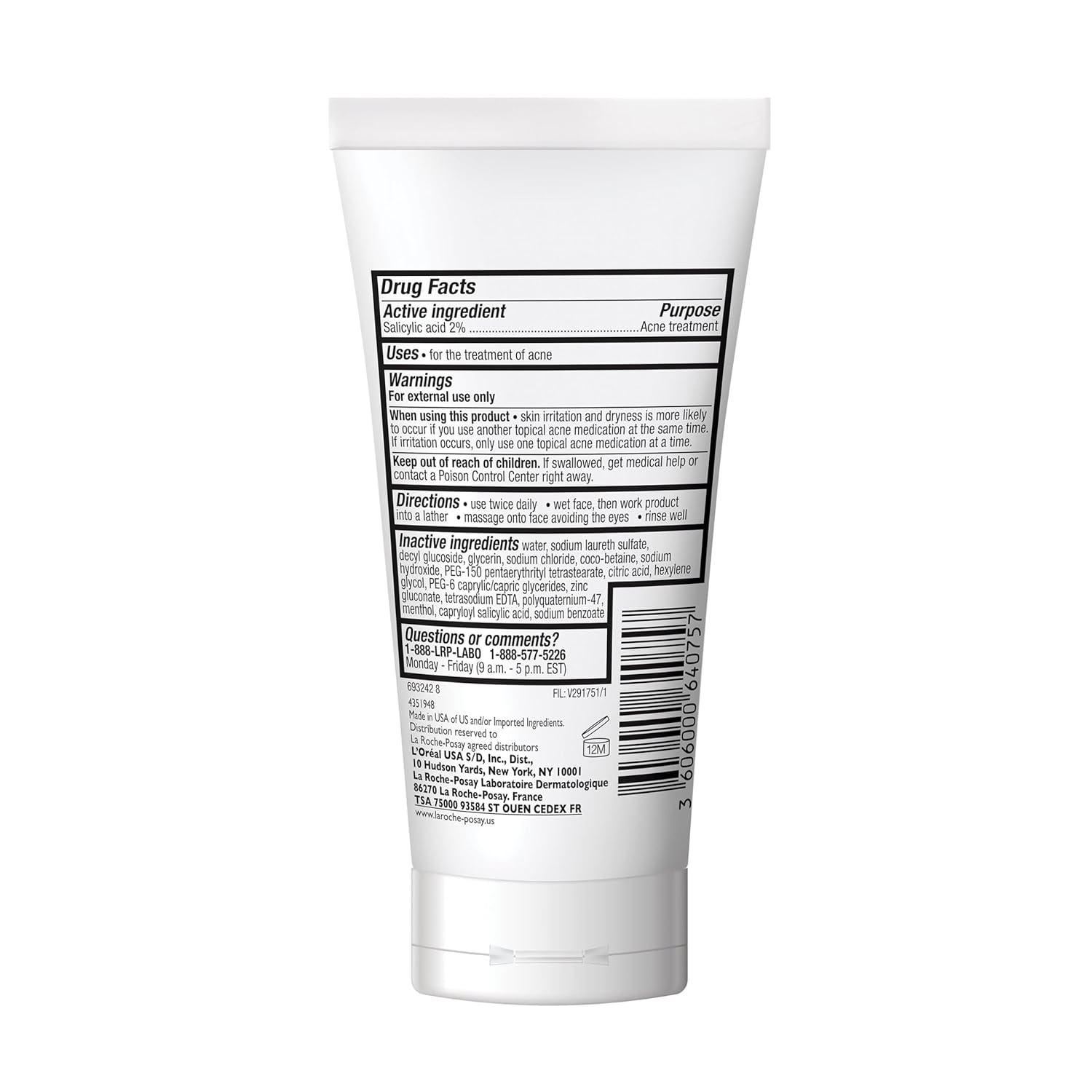 La Roche-Posay Effaclar Medicated Gel Cleanser, 2% Salicylic Acid Cleanser + LHA + Glycerin, Dermatologist Tested Foaming Acne Face Wash, Clear & Prevent Acne Breakouts, Oil Free, Targets Excess Oil
